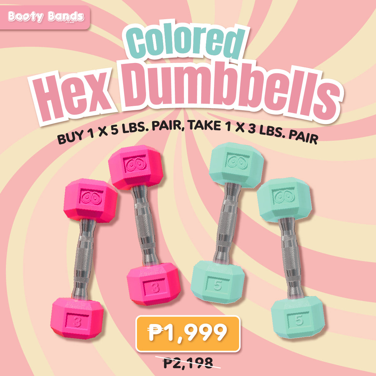 3 lbs. + 5 lbs. Colored Hex Dumbbells - [Buy 1 Take 1]